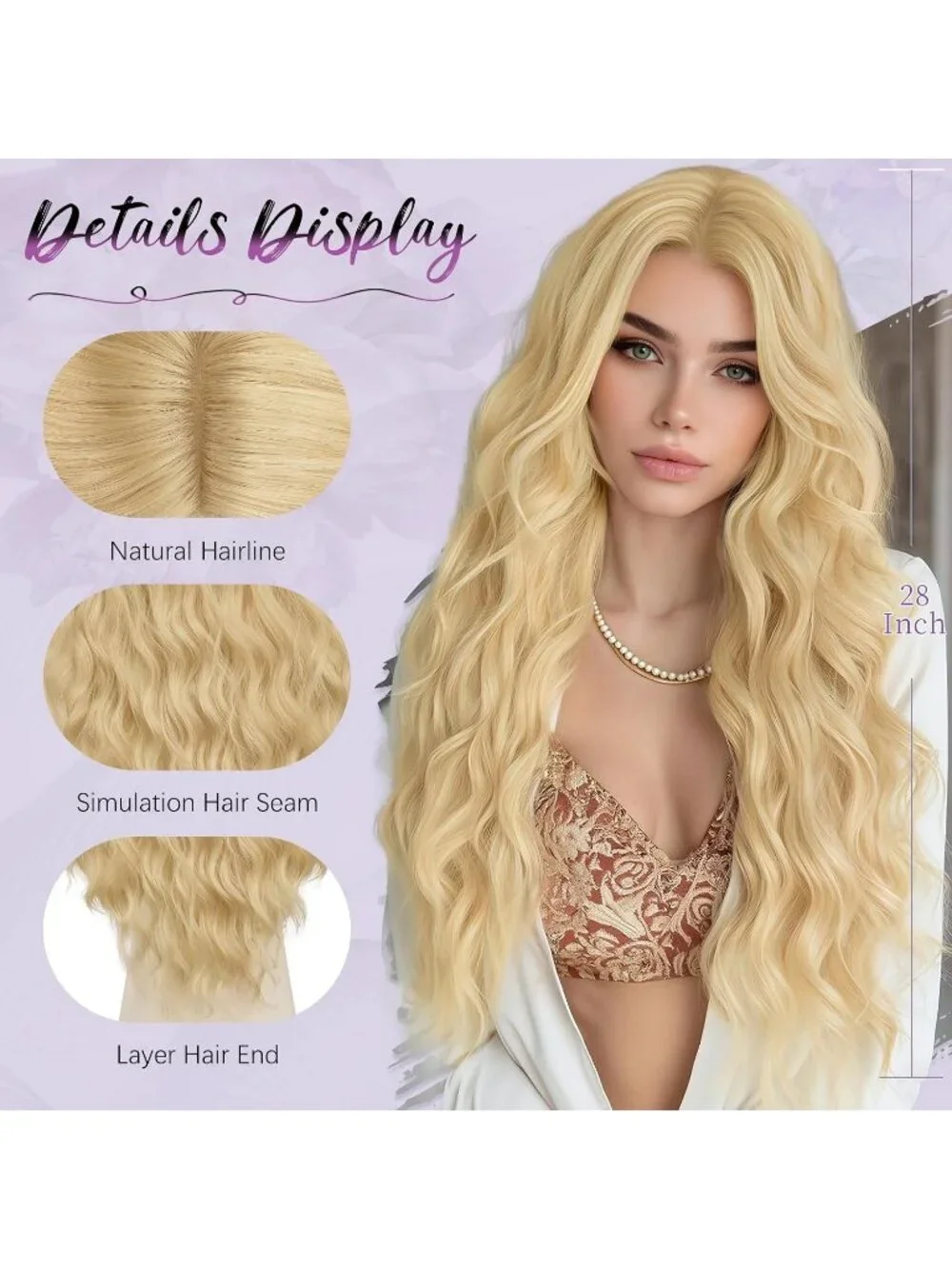 Women's Highlight Blonde 28 Inch Lace Front Soft Synthetic Long Wavy Curly Wigs